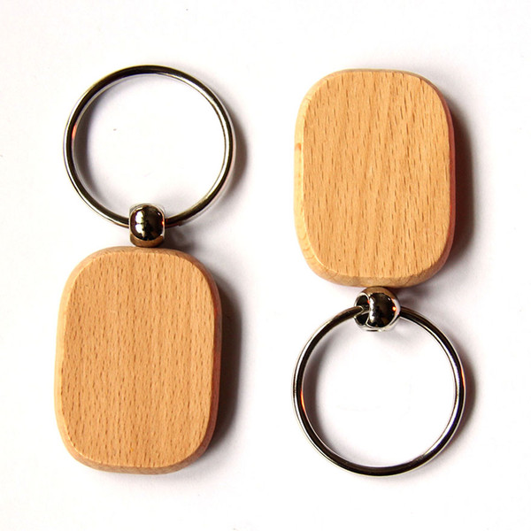 Wholesale 10pcs Blank Circle Rectangle Wooden Key Chain DIY Promotion Customized Key Tags Promotional Gifts - Free Shipping