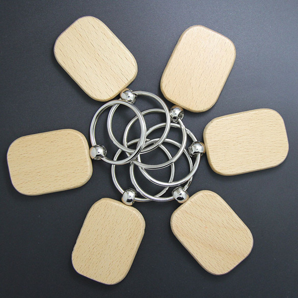 Wholesale 500pcs Blank Circle Rectangle Wooden Key Chain DIY Promotion Customized Key Tags Promotional Gifts - Free Shipping