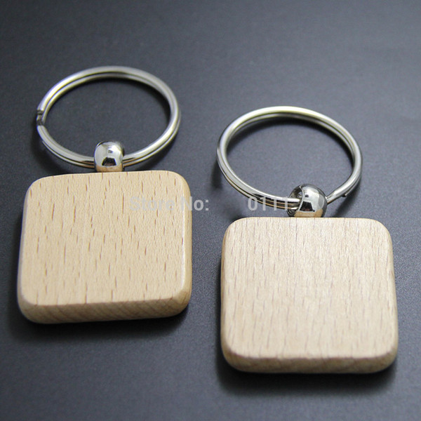 Wholesale 50pcs Blank Square Wooden Key Chain DIY Promotion Customized Key Tags Promotional Gifts - Free Shipping