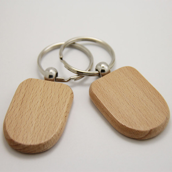 Wholesale 500pcs Blank Round Oblong Wooden Key Chain DIY Promotion Customized Key Tags Promotional Gifts -DHL Free Shipping