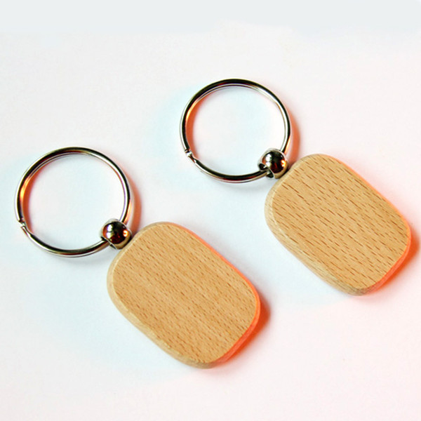 Wholesale 50pcs Blank Circle Rectangle Wooden Key Chain DIY Promotion Customized Key Tags Promotional Gifts - Free Shipping