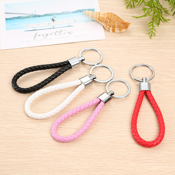 Hand woven leather rope chain waist key ring creative gifts men and women car key pendant