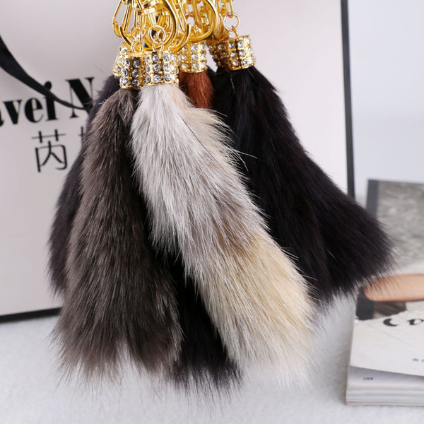 Fashion Fox Tail Set Auger Bag Buckles Ms Han Edition Is Hanged Adorn Car Key Chain Bag Accessories Wholesale