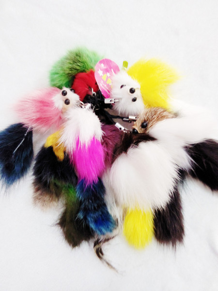 Butterfly Led Accessories The Fox's Tail Mixed Color Fur Ball Key Chain Animals Cute Keychains Wholesale