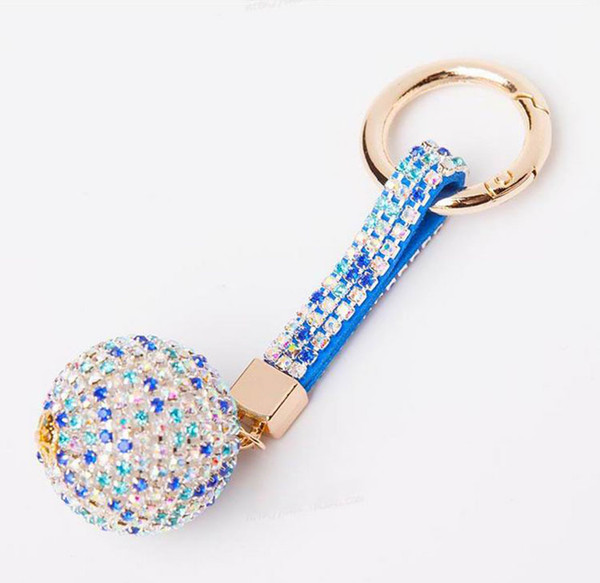 Strass Rhinestone High Quality Leather Strap Crystal Ball Car Keychain Key Chain Charm Pendant Key Ring For Women