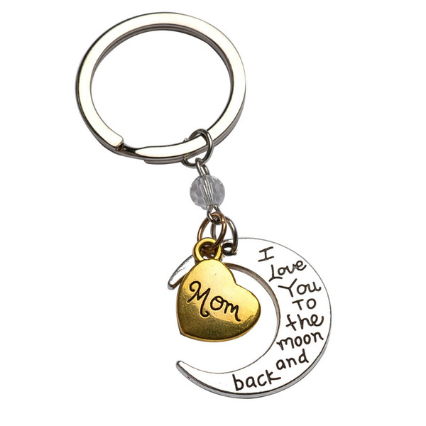 New Key Ring Silver Moon Wrapped Gold Heart Family Members letter 