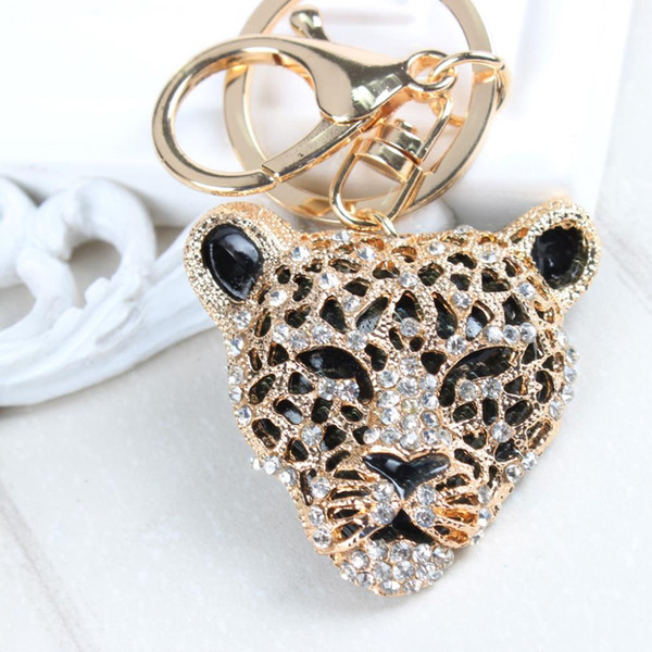 Leopard Lion Head Creative Charm Pendant Purse Bag Crystal car Key Ring Chain New Fashion Design Good Partner Basic Outfit