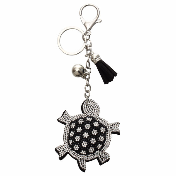 Fashion Key Chain Rhinestone Tortoise Pendant Leather Tassel Alloy Bag Key Ring Holder Souvenirs Women Silver Key Chain