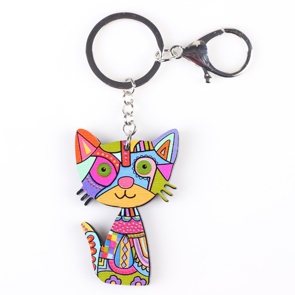 Cat Keychain Key Ring New 2017 Acrylic Pattern Cute Animal Fashion Jewelry For Women Car Key Holder Accessories