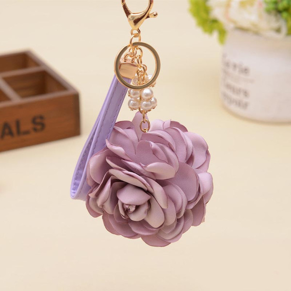 Leather strap Rose Flowers Keychain Bag Pendant Car Ornaments Charm For Women Key Chain Buckle Key Ring