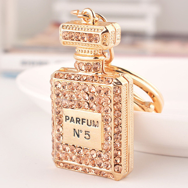 High Quality Fashion Car Keychain Bag Charm Rhinestone Metal Keyring Key Holder Creative Perfume Bottle Key Chain Ring