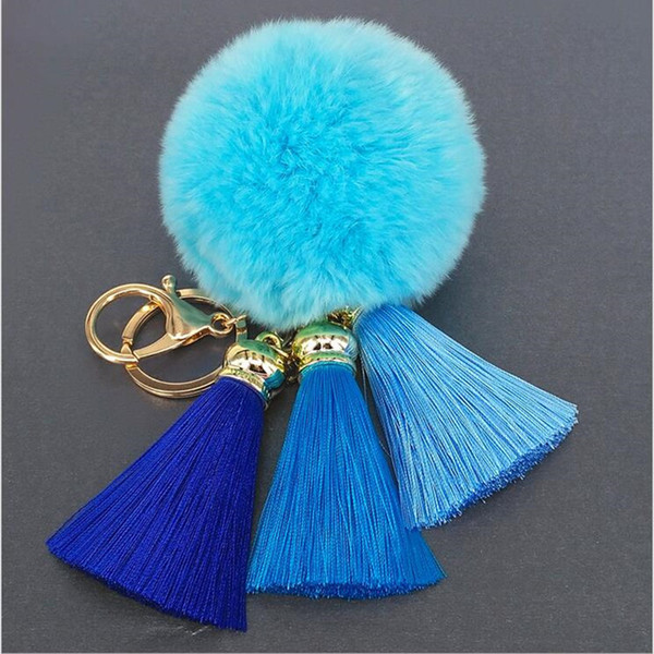 Hot Sale Silk Tassel Pompom Car Key Chain Pendant Fur Ball Handbag Keychain Rabbit Fur Plush Fur Key Chain Pompom Key Ring