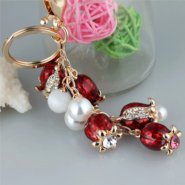 Crystal Rhinestone Gift Alloy Keychain For Women Handbag Distinguished tulip beaded Rhinestone Key Ring Car Key Holder Chaveiro