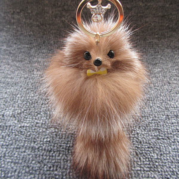 Cute Fluffy Crown Bow-knot Fox Ball Key Chain Rings Pompom Artificial Fox Fur Charm Keychain Car Bag Key Ring Women Jewelry