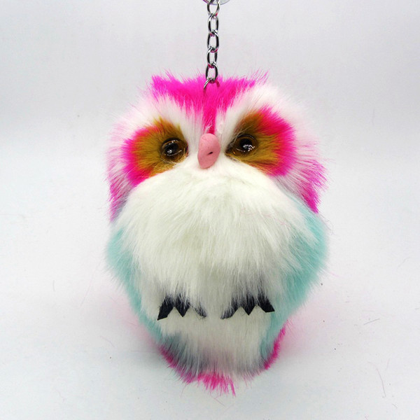 Cute Fluffy Owl Keychain Pendant Women Key Ring Holder Faux Fur Pompoms Key Chains For Handbag Plush Keyring