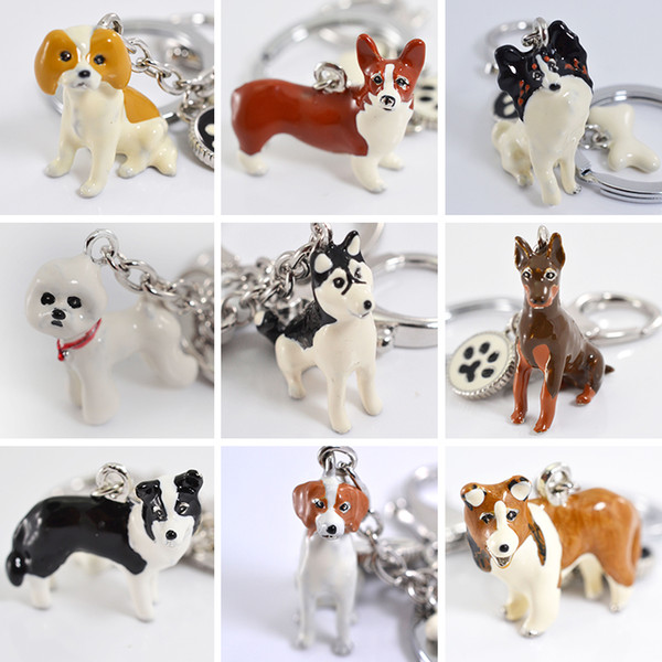 3D Pet Dog Keychains Hand-painted Craft Cute Dogs Key Ring Border Collie Shelti husky Metal Car Keychain jewelry woman bag key