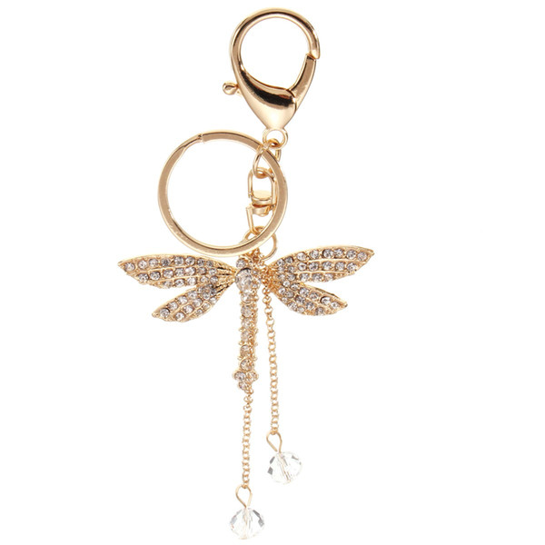 Portable Keychain Fashion Dragonfly Crystal Keyring Charm Pendant Purse Bag Keychains Gift