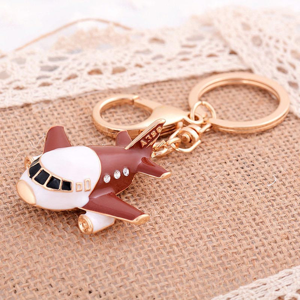 Rhinestones Aircraft Keychain Metal Airplane Model Key Chains Holder Charm Crystal Aircraft Keyring Bag Pendant Plane Porte Clef