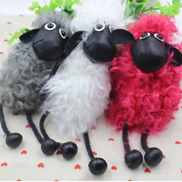 2017 Hot Sell Sheep Shaun Key chain Pom pom real lambs wool fur genuine keychain Car Key Ring Monster Keychain Jewelry Gift