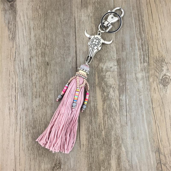 Handmade cotton tassel key chain for car bags accessories pendants keychain