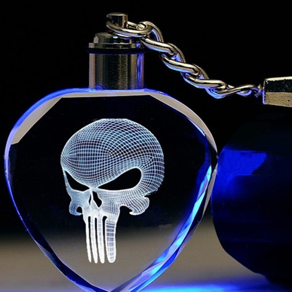 Fancy&Fantasy Light Up The Punisher Skull Logo Skeleton Movie Mask Fashion Keychain Cool Skull Key Rings For Men's Gift