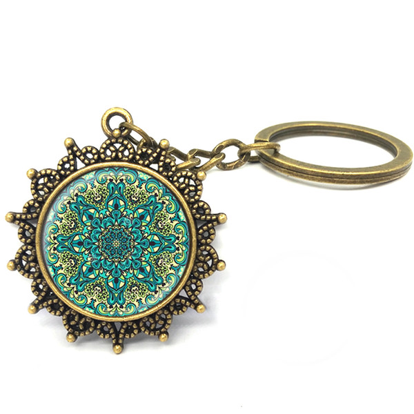 Art glass pendant Mandala Key chain Sacred geometry jewelry handmade Keychain New 2017 Key Ring Gifts