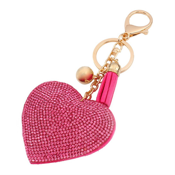 4 Colors Romantic Women Keychain Love Heart Pendant Leather Rhinestone Key Finder Key Rings Accessories Women