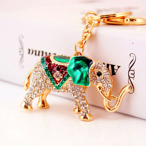 Fashion Key Chain Lucky Elephant Drip Oil Rhinestone Keychain Car Purse Pendant Bags Chains Key Rings For KeyRing Jewelry