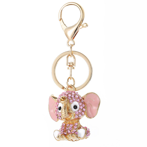 Pink Elephant Keychains Crystal Key Ring Key Chains for Christmas Gift Jewelry Llaveros Pendant