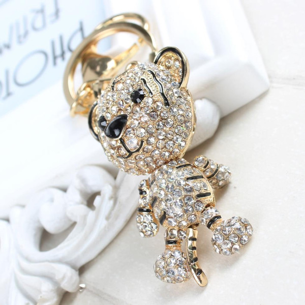 Tiger King Lovely Foot Hand Move Rhinestone Crystal Charm Pendant Purse Bag Car Key Ring chain Women Jewelry New Arrive Gift