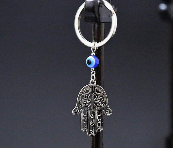 Hot Fashion Keychain Hand of Fatima Blue Evil Eye Hamsa Hands Pendant Handbag Charms Key Rings For Women/Men