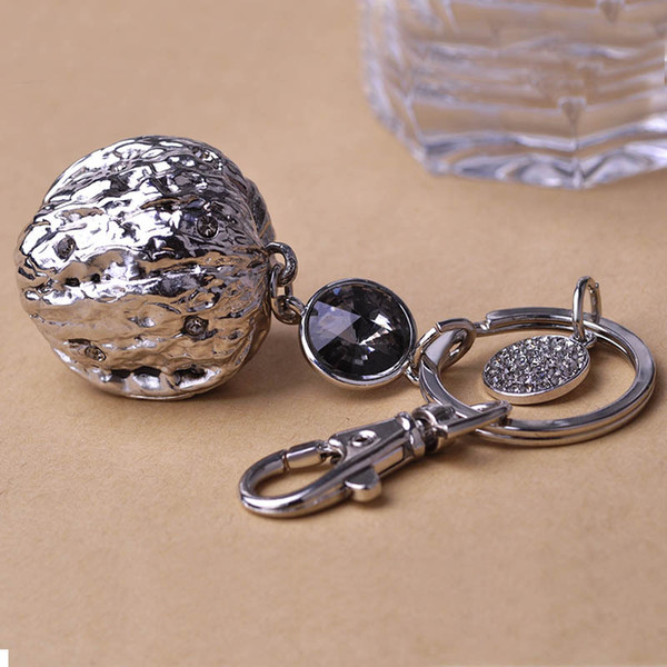 Vintage Jewelry Round Walnut Austrian Crystal Key Chain Clip Trinket Luck Key Ring Aantique Silver Chaveiro Fairy Tail Bisuteria