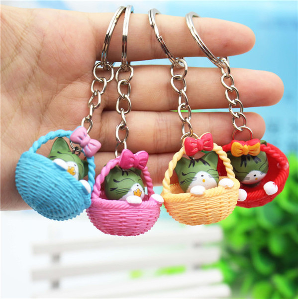 Cartoon Cute Basket and Cat Key Rings Chains Pendant Ornament For Bag Car Keychain