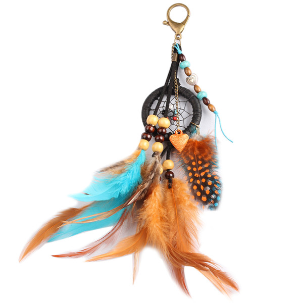 Handmade Dream Catcher Bag Key Chains Feathers Beads Key Ring Pendant Dream Catcher Key Chain Fashion Jewelry