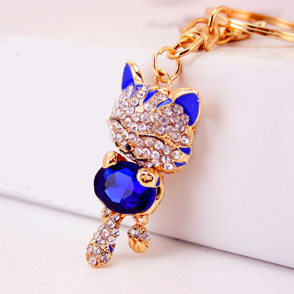 Cat Bag Keychain Cute Crystal Rhinestone Women Handbag Charm Metal Key Chains Key Rings Pendant bunny keychain