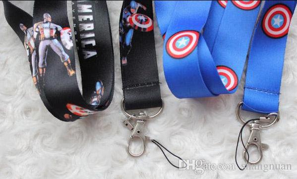 Hot-selling 20 Cartoon Mobile Phones Decoration American Captain Key Chain Neck Certificate Cartoon Rope Free Freight