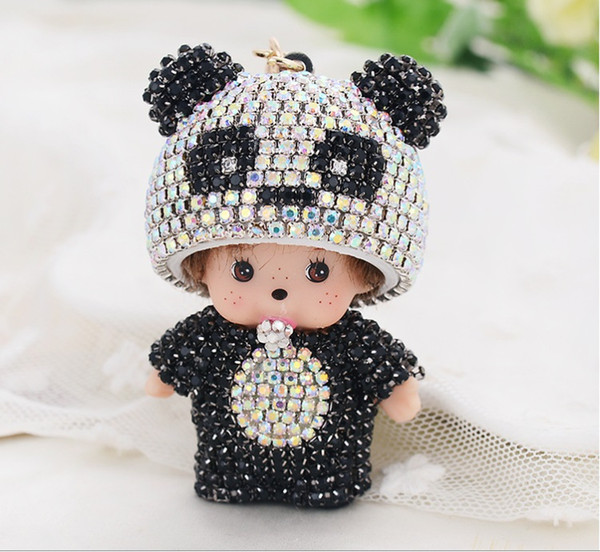 Handmade Panda Head Monchie Keychain Ladies Bag Hanging Pendant