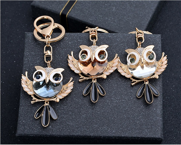 Owl glass alloy diamond keychain