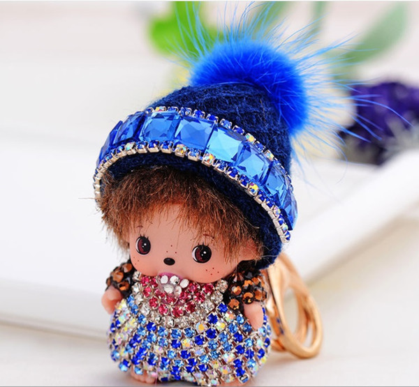 Cute Mengqiqi wool hat keychain girls bag pendant