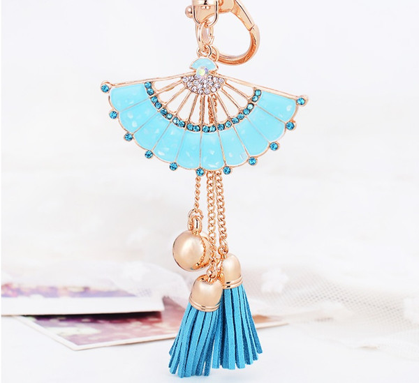 Chinese wind drip oil-encrusted fan tassel keychain ladies bag hanging ornaments