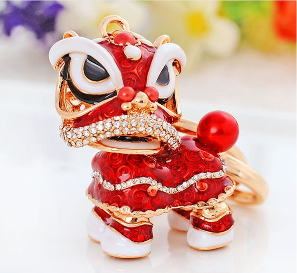 Chinese style unicorn charm lion dance alloy keychain fashion retro bag pendant