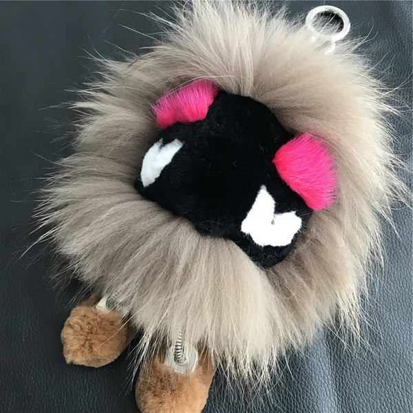 Natural brown Real Genuine fox/Rabbit Fur Monster Bag Bug Charm Doll Toy Fur Pompom Ball Keychain Keychain Tassels Pendant Handbag