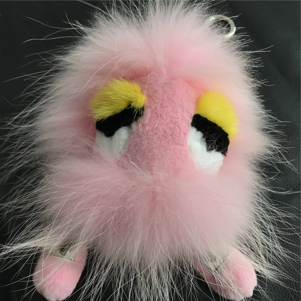 Pink Real Genuine fox/Rabbit Fur Monster Bag Bug Charm Doll Toy Fur Pompom Ball Keychain Keychain Tassels Pendant Handbag