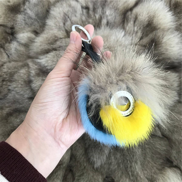 100% Genuine Real Fur Owl Bird Bag Bug charm Monster Fur Ball pompom Charm Keychain