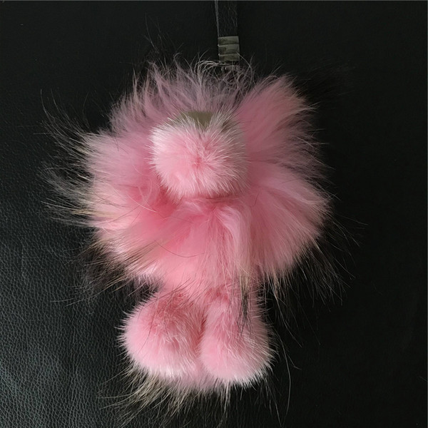 Pink 100% Real Fur Lion Doll Real Fur Hair Gift Bag Charm w Keyring