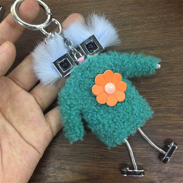 Green Cute 100% Genuine Real Fur Chick Bag Bug charm Monster Fur Ball pompom Charm Keychain