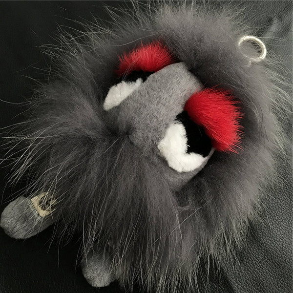 Grey Real Genuine fox/Rabbit Fur Monster Bag Bug Charm Doll Toy Fur Pompom Ball Keychain Keychain Tassels Pendant Handbag