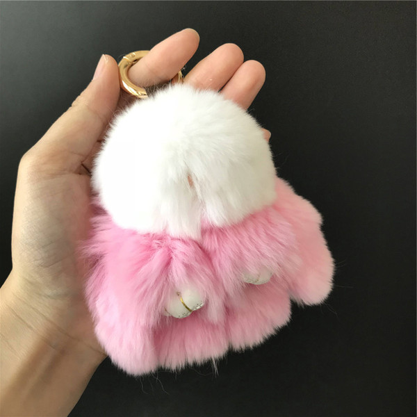 10cm Mini Pink 100% Genuine Real Rabbit Fur Bunny Rabbit Keychain Pendent Purse Toy doll