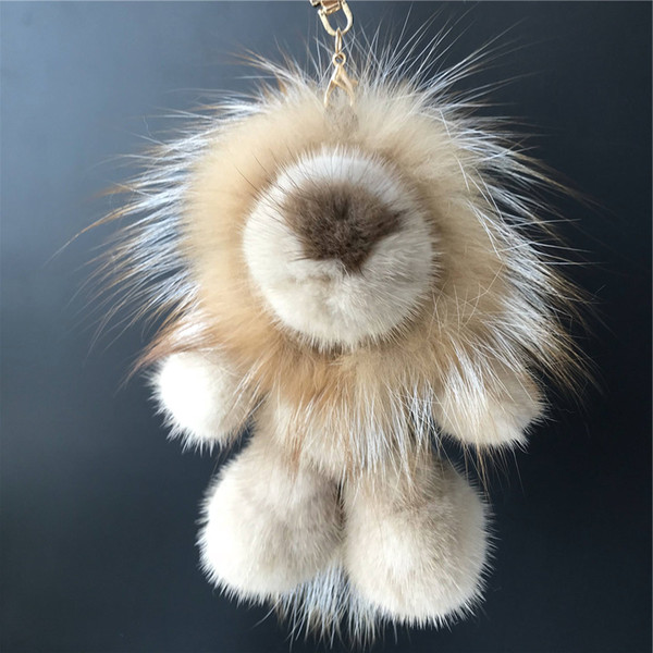 100% Real Fur Lion Doll Real Fur Hair Gift Bag Charm w Keyring