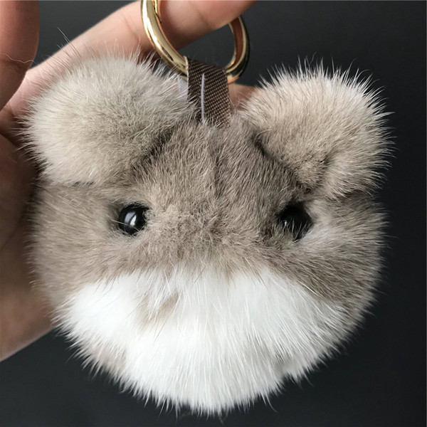 Real Genuine Fur Totoro Cat Bear Bag Purse Charm Kids Doll Gift Pendant Car Keyring